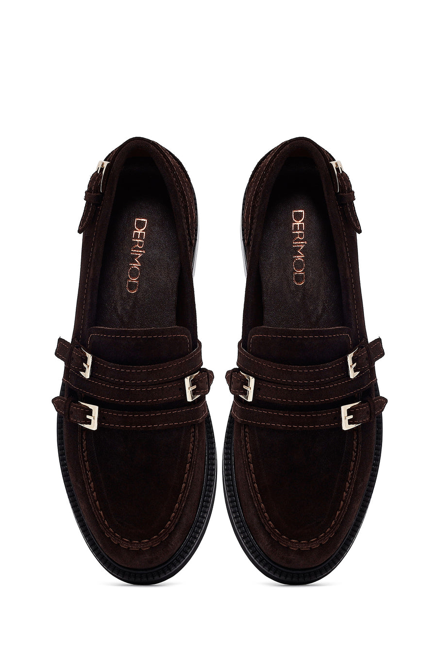 Woman Brown Buckled Suede Masculine Loafer