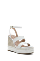 Women's White Ankle Buckle Wedge Heel Espadrille Sandals | Derimod