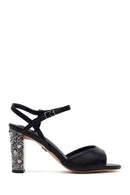 Women's Black Metallic Ankle Buckle Chunky Heel Sandals | Derimod