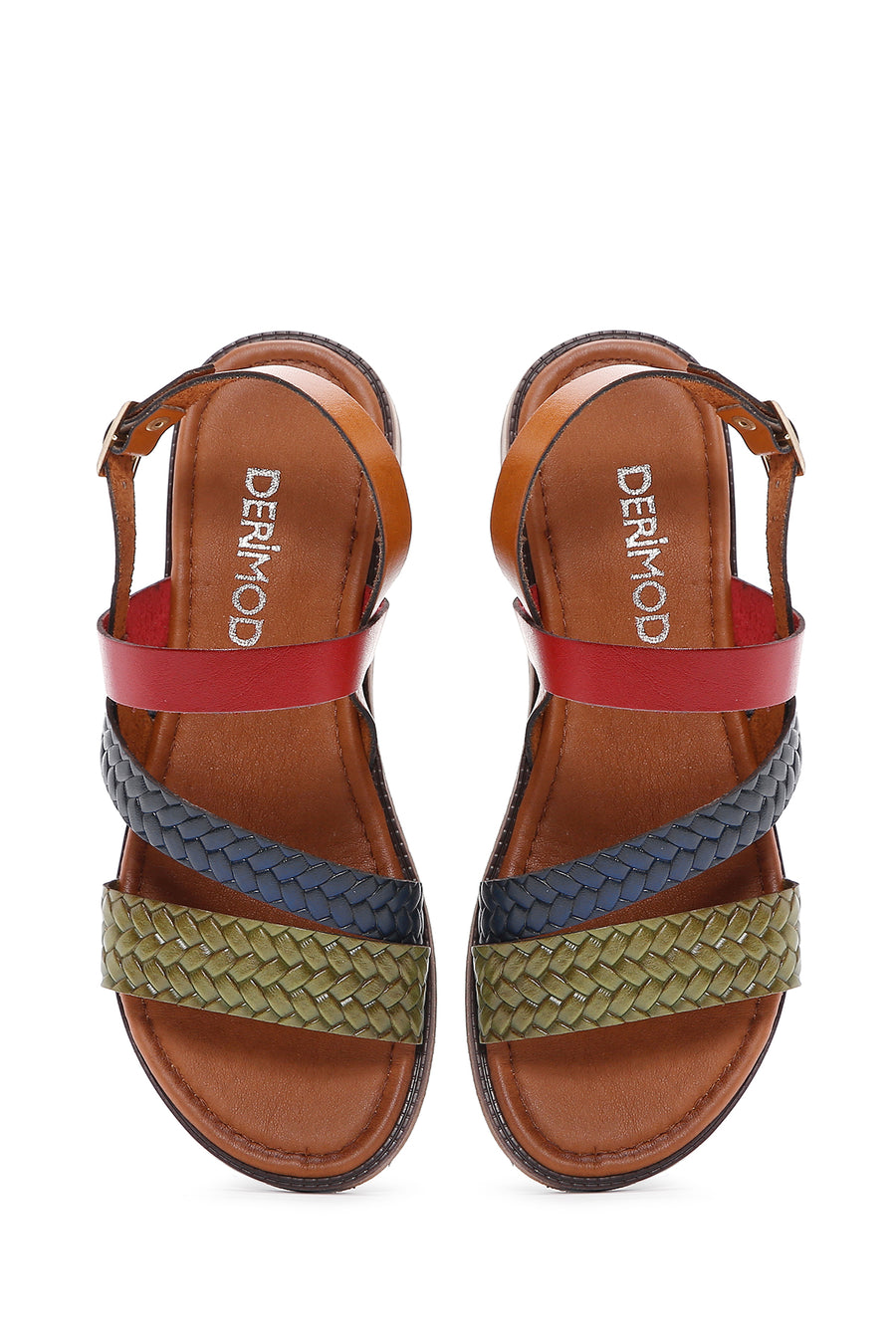 Women's Multicolored Ankle Strap Leather Bodrum Sandals