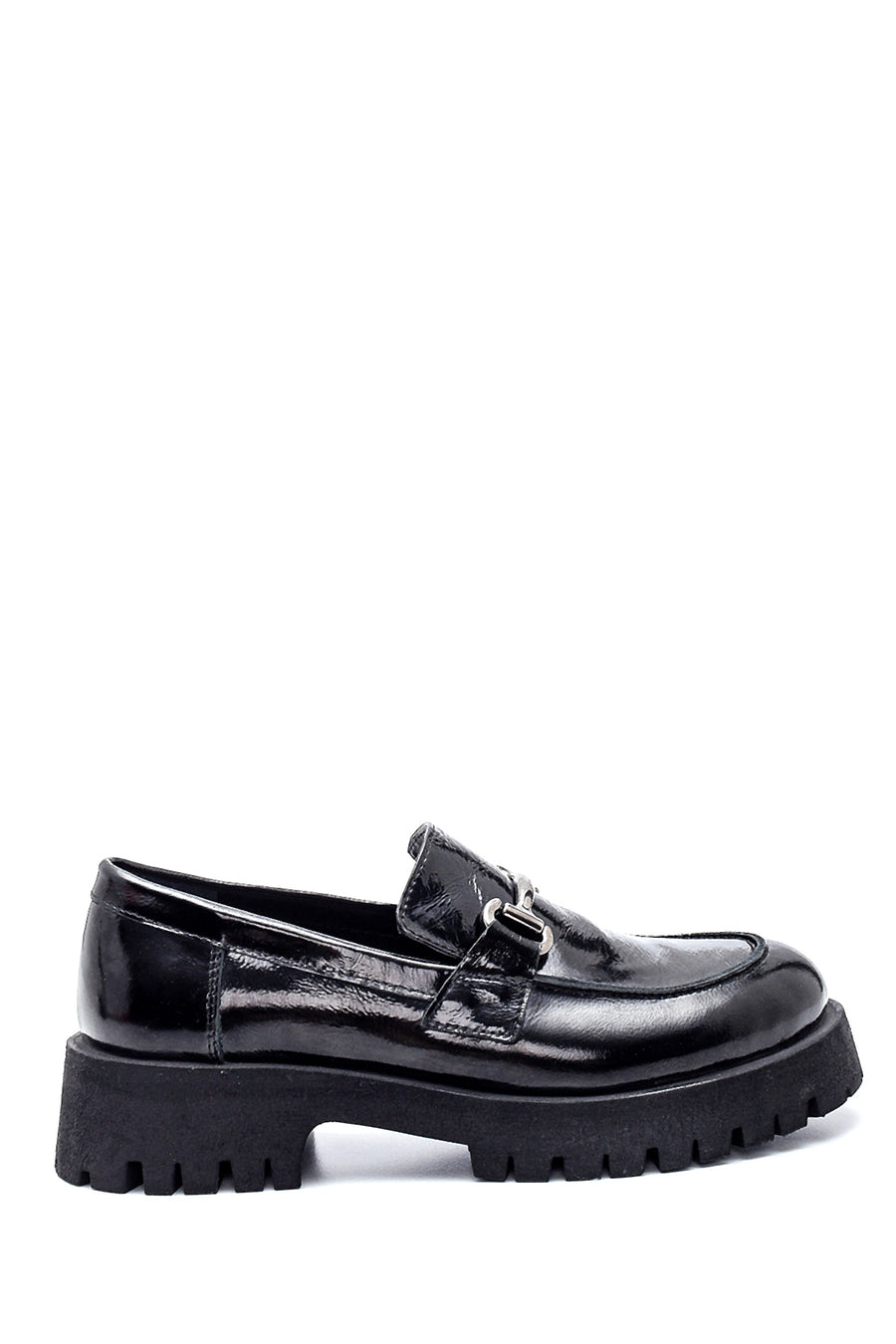 Women's Leather Patent Leather Buckle Loafer 21WFD187316 | Derimod