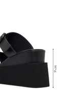 Women's Black Buckle Platform Leather Slippers | Derimod