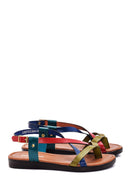 Women's Multicolored Leather Flip Flops Flat Bodrum Sandals | Derimod