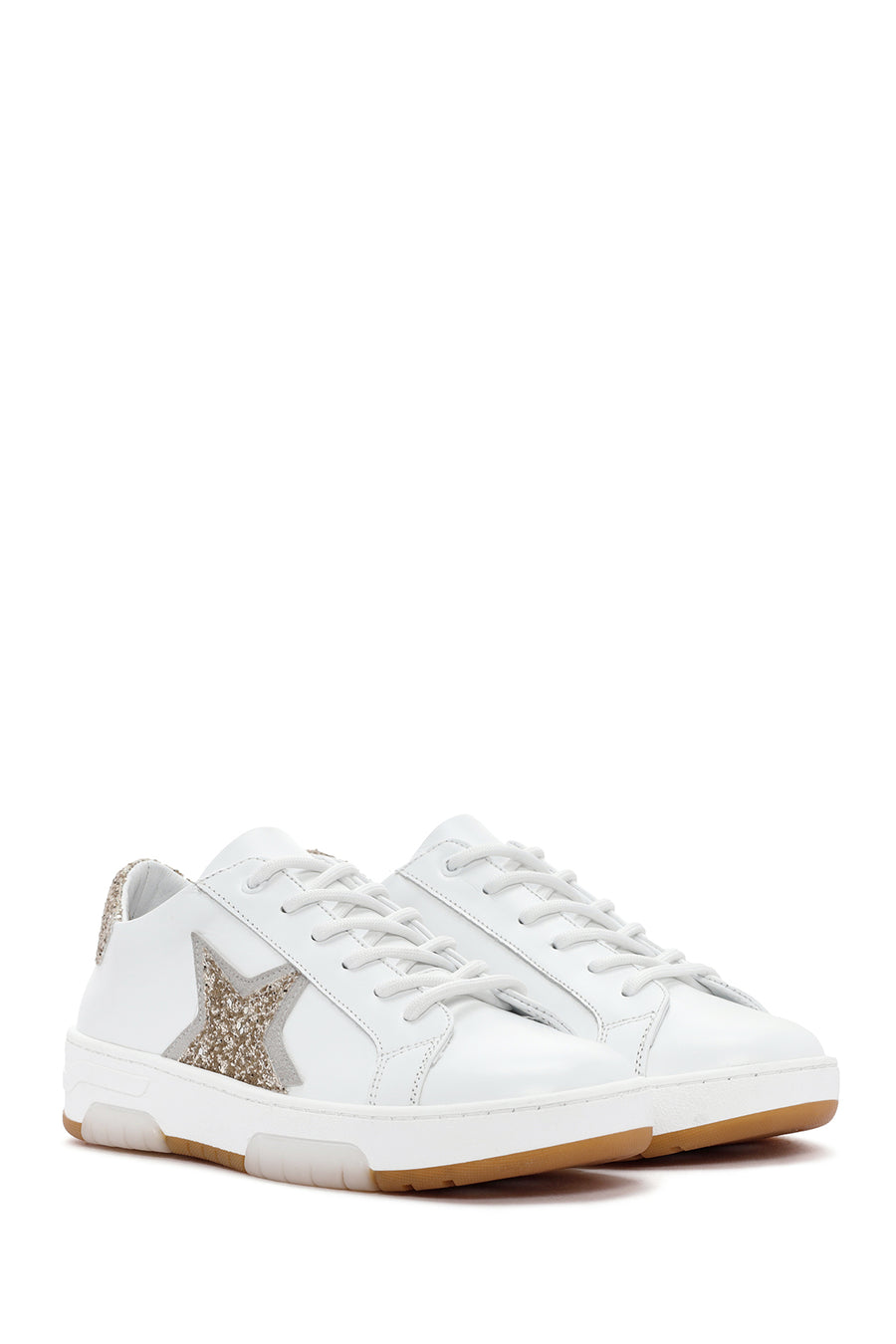 Women's White Lace-Up Stoned Leather Sneakers
