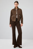 Gina Women's Brown Stand Collar Oversize Short Suede Leather Jacket | Derimod