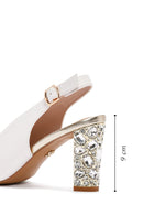 Women's White Back Strap Stoned Thick Heel Sandals | Derimod