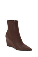 Woman Brown Zip Closure Wedge-Heel Boots | Derimod