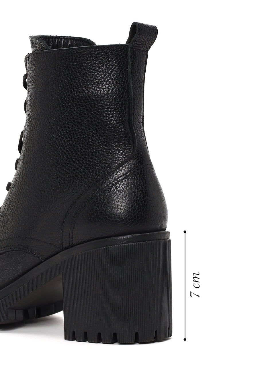 Woman Black Zip Closure Chunky Heeled Leather Combat Boots
