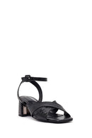 Woman Black Ankle-Buckle Printed Block-Heel Sandals | Derimod