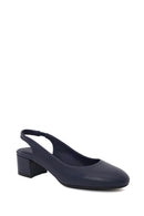 Derimod Flex Woman Navy Blue Backless Thick Short-Heeled Leather Shoes | Derimod