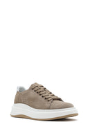 Men's Beige Lace-Up Thick-Soled Nubuck Leather Sneakers | Derimod