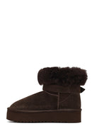 Woman Brown Thick-Soled Fur-Detail Suede Teddy Boots | Derimod