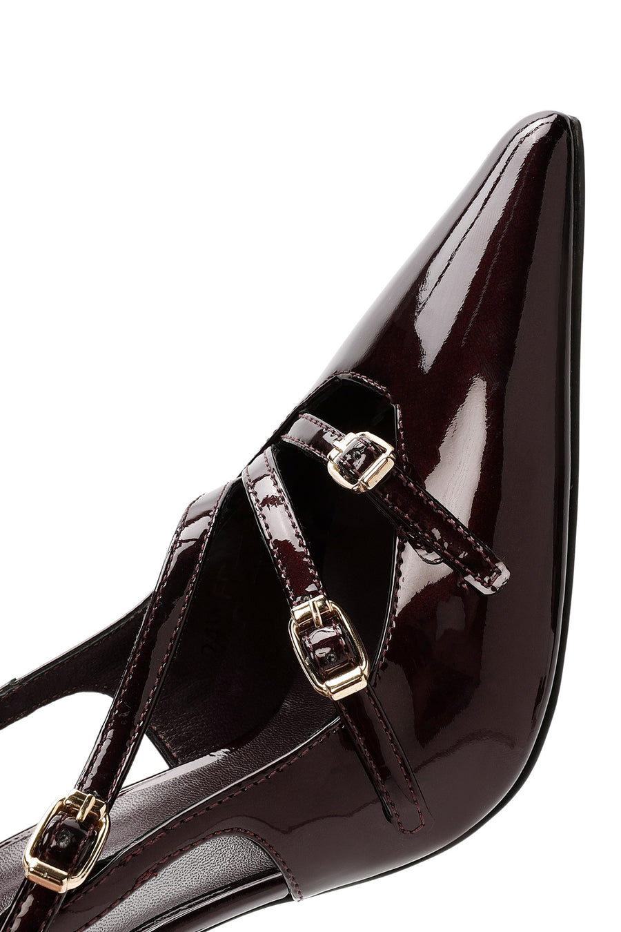 Women's Burgundy Open Back Thin Heel Patent Leather Shoes