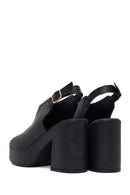 Women's Black Ankle Buckle Platform High Thick Heel Leather Sandals | Derimod