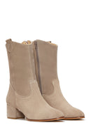 Women's Heeled Suede Leather Cowboy Boots | Derimod