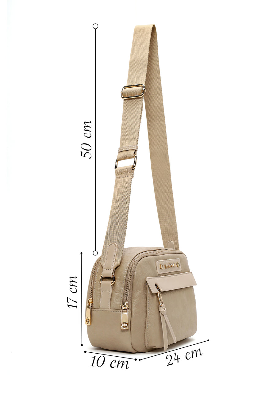 Woman Cream Long Strap Crossbody Bag