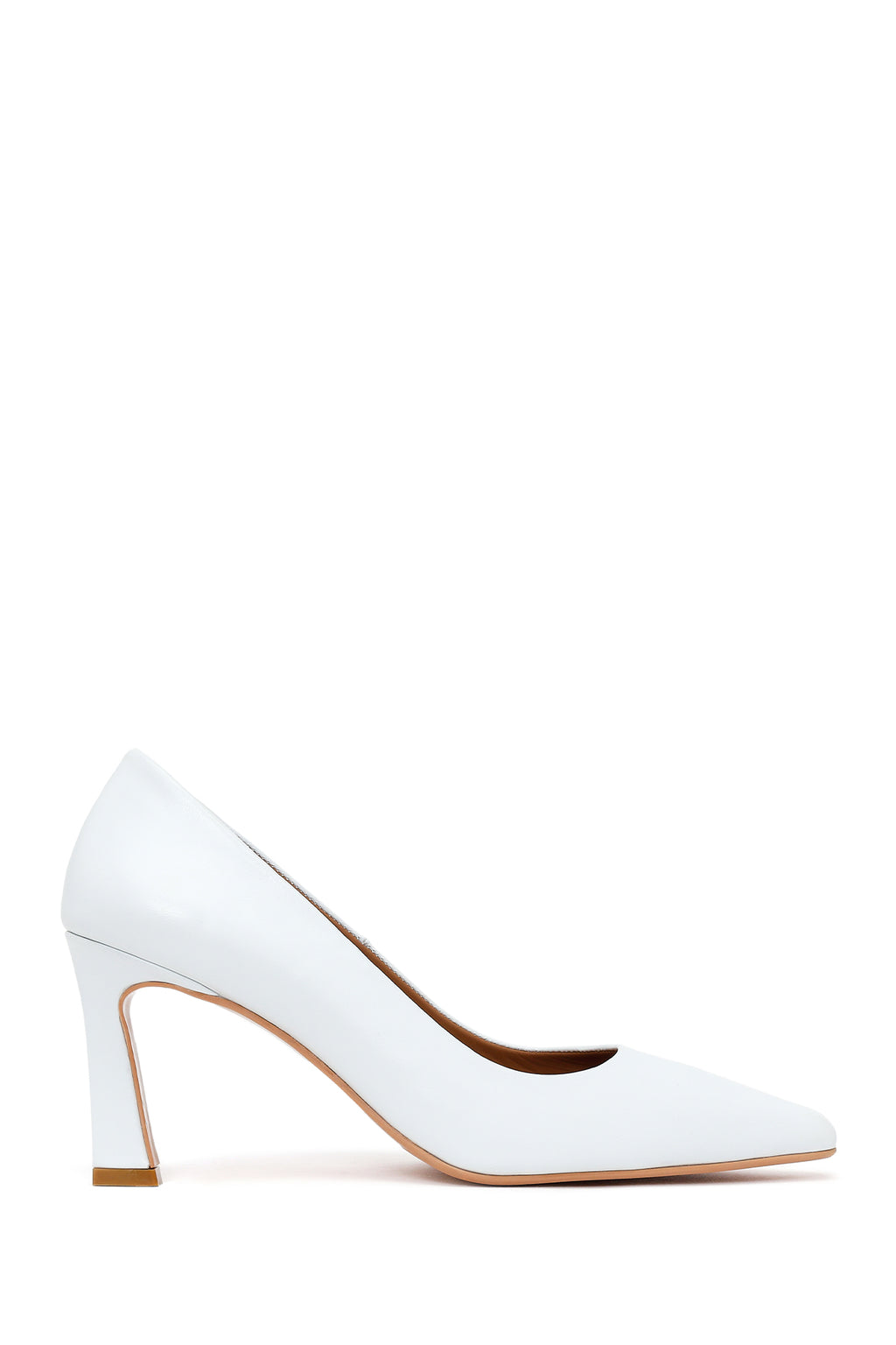 Kadın Beyaz Kalın Topuklu Deri Stiletto