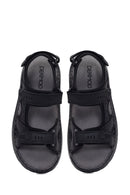 Men's Black Double Strap Leather Sandals | Derimod