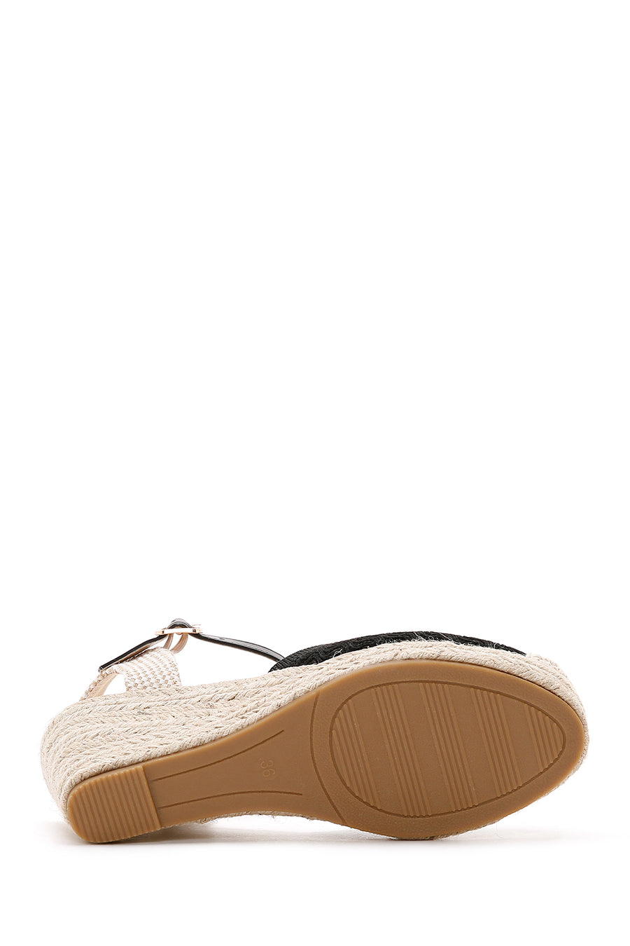 Women's Black Ankle Strap Wedge Heeled Espadrille
