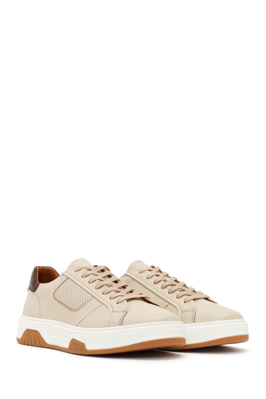 Men's Beige Chunky Sole Lace-up Leather Sneaker