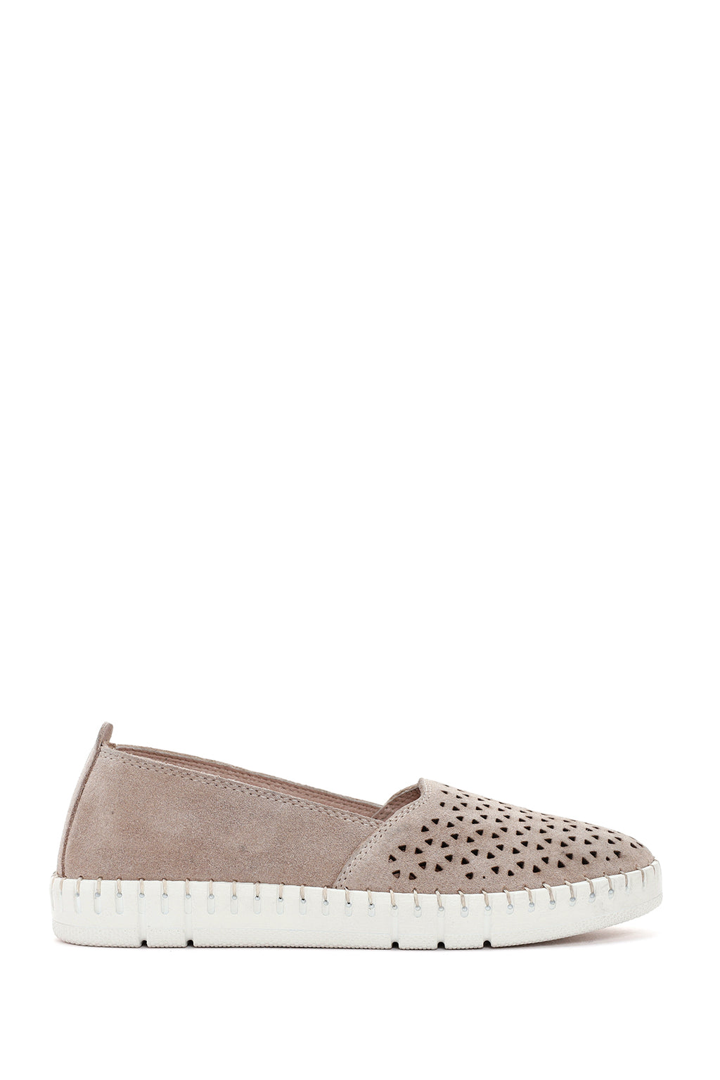Kadın Bej Süet Deri Konfor Loafer