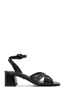 Woman Black Ankle-Buckle Printed Block-Heel Sandals | Derimod