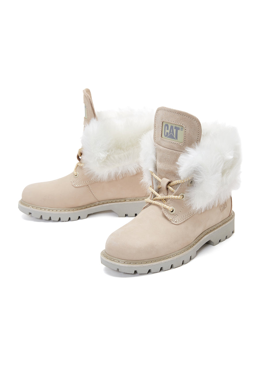 Caterpillar Women's Beige Utah Fur Nubuck Leather Lace Up Boots