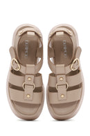 Women's Beige Ankle Strap Thick Soled Leather Sandals | Derimod