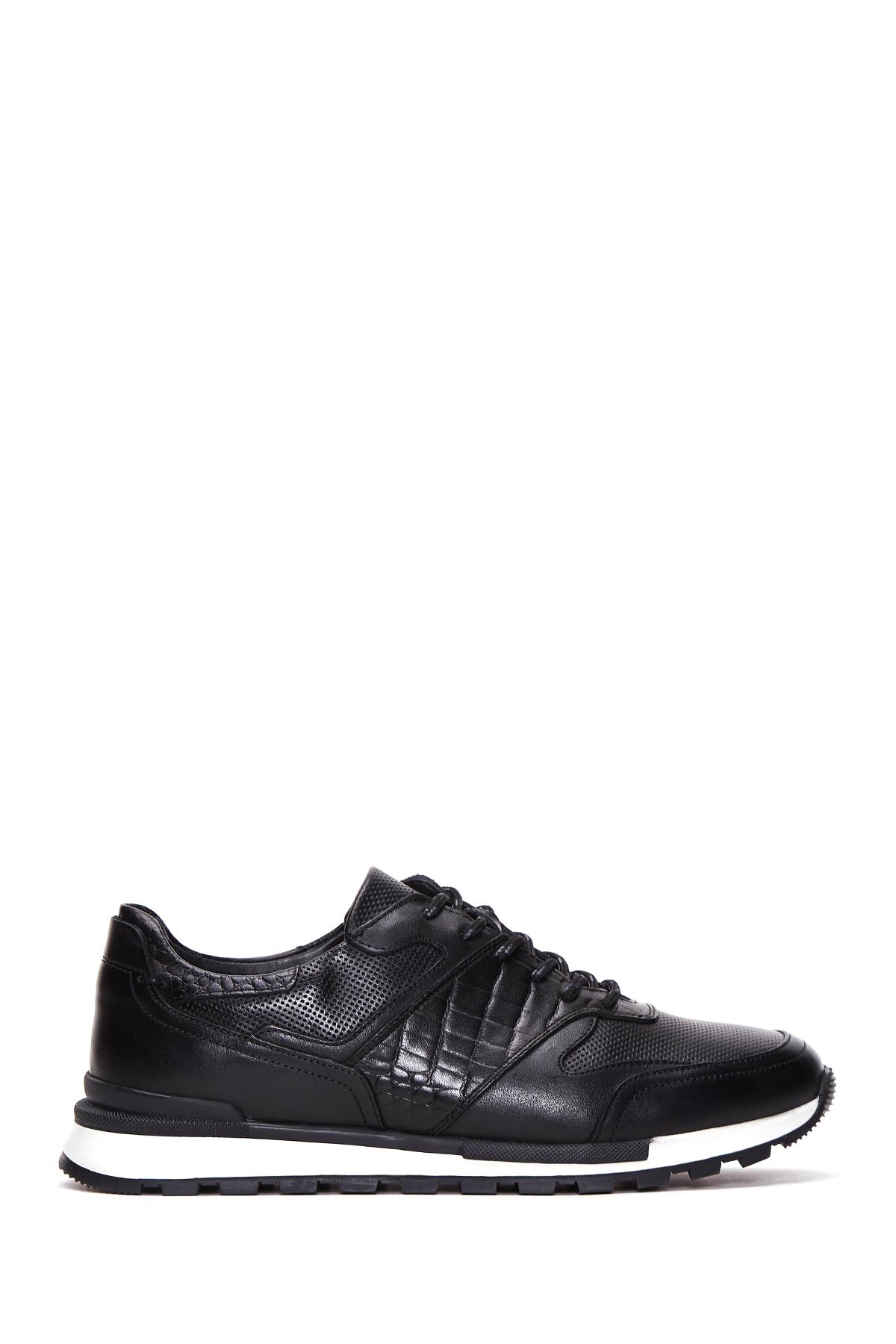 Erkek Siyah Bağcıklı Deri Casual Sneaker 25SFD610014 | Derimod