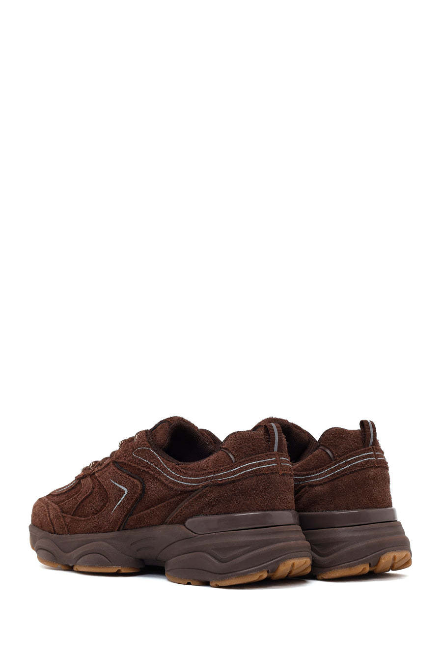 Woman Brown Lace-Up Thick-Soled Suede Leather Sneaker