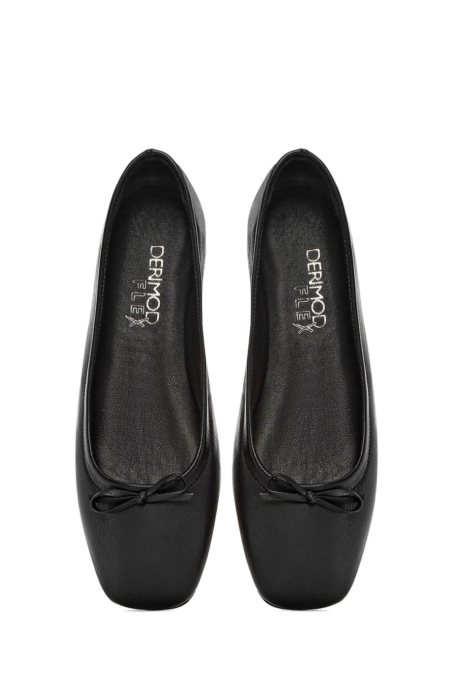 Derimod Flex Women's Black Bowknot Leather Ballerinas