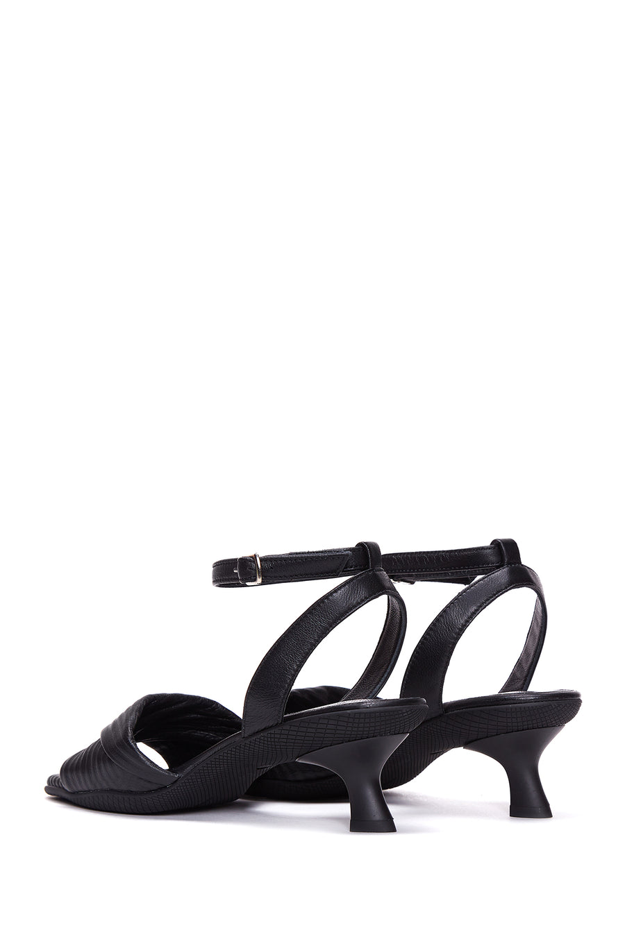 Women's Black Leather Low Heel Sandals