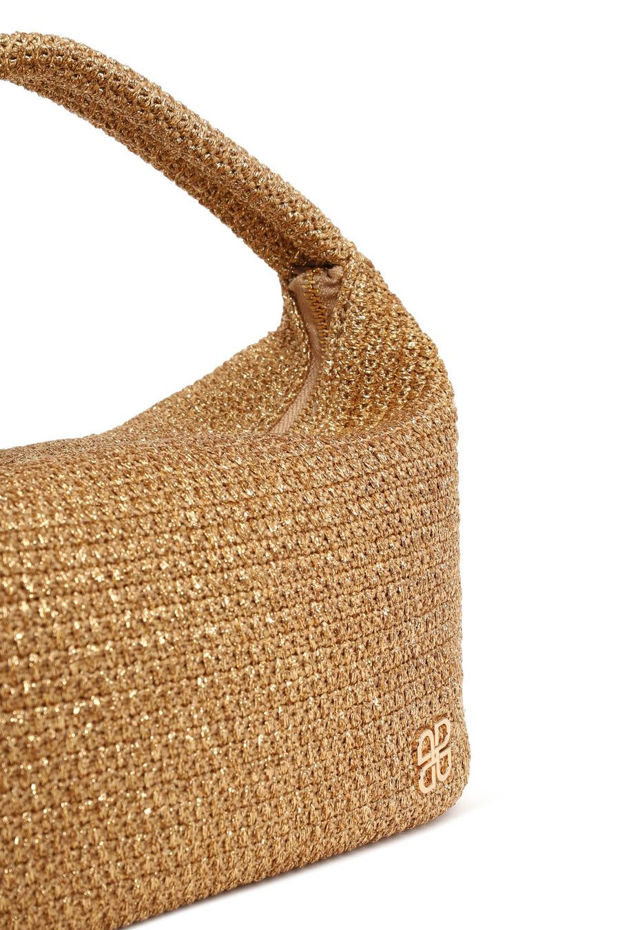 Woman Gold Glitter Wicker Shoulder Bag