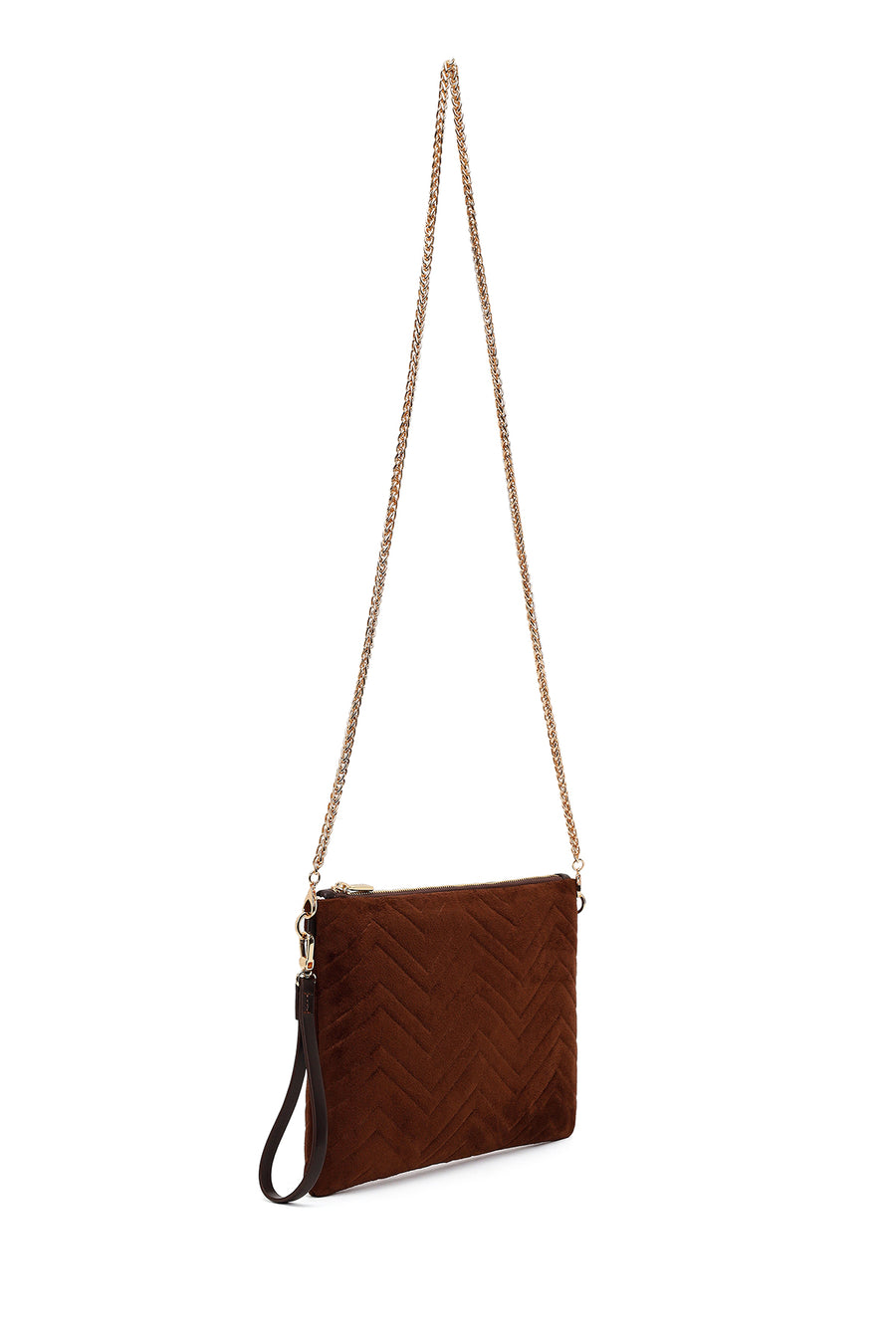 Woman Brown Chain Strap Suede Clutch Bag