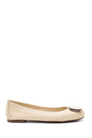 Women's Beige Leather Buckled Ballerinas | Derimod