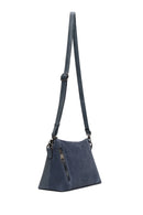Woman Blue Long-Strap Suede Crossbody Bag | Derimod