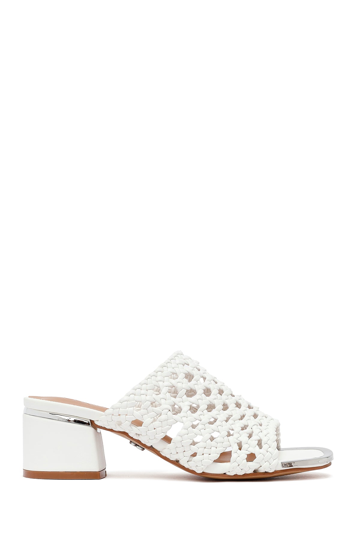 Women's White Knitted Short Thick Heeled Slippers 25SFE460918 | Derimod