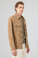 Osimhen Men's Beige Shirt Collar Suede Leather Jacket | Derimod