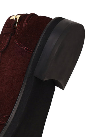 Kadın Bordo Tokalı Süet Deri Maskülen Loafer