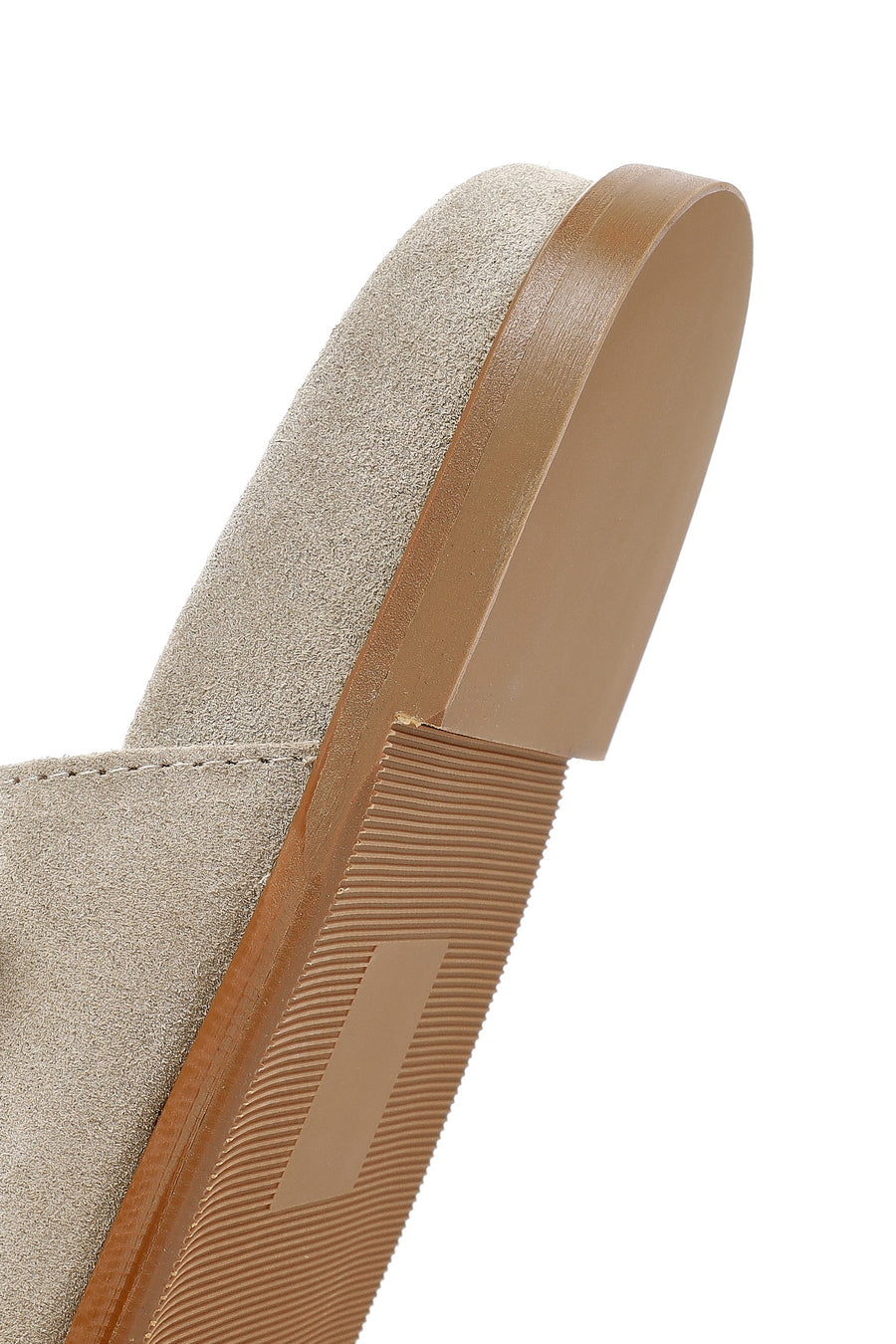 Women's Beige Buckle Suede Leather Slippers