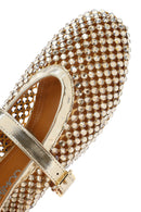 Women's Gold Mesh Stone-Studded Ballet Flats | Derimod