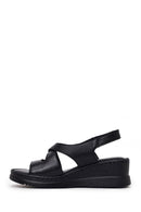 Woman Black Wedge Heel Leather Comfort Sandal | Derimod