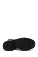 Black Women's Leather Casual Long Chelsea Boots | Derimod