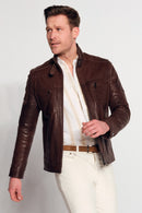 Wade Erkek Kahverengi Slim-Fit Deri Ceket | Derimod