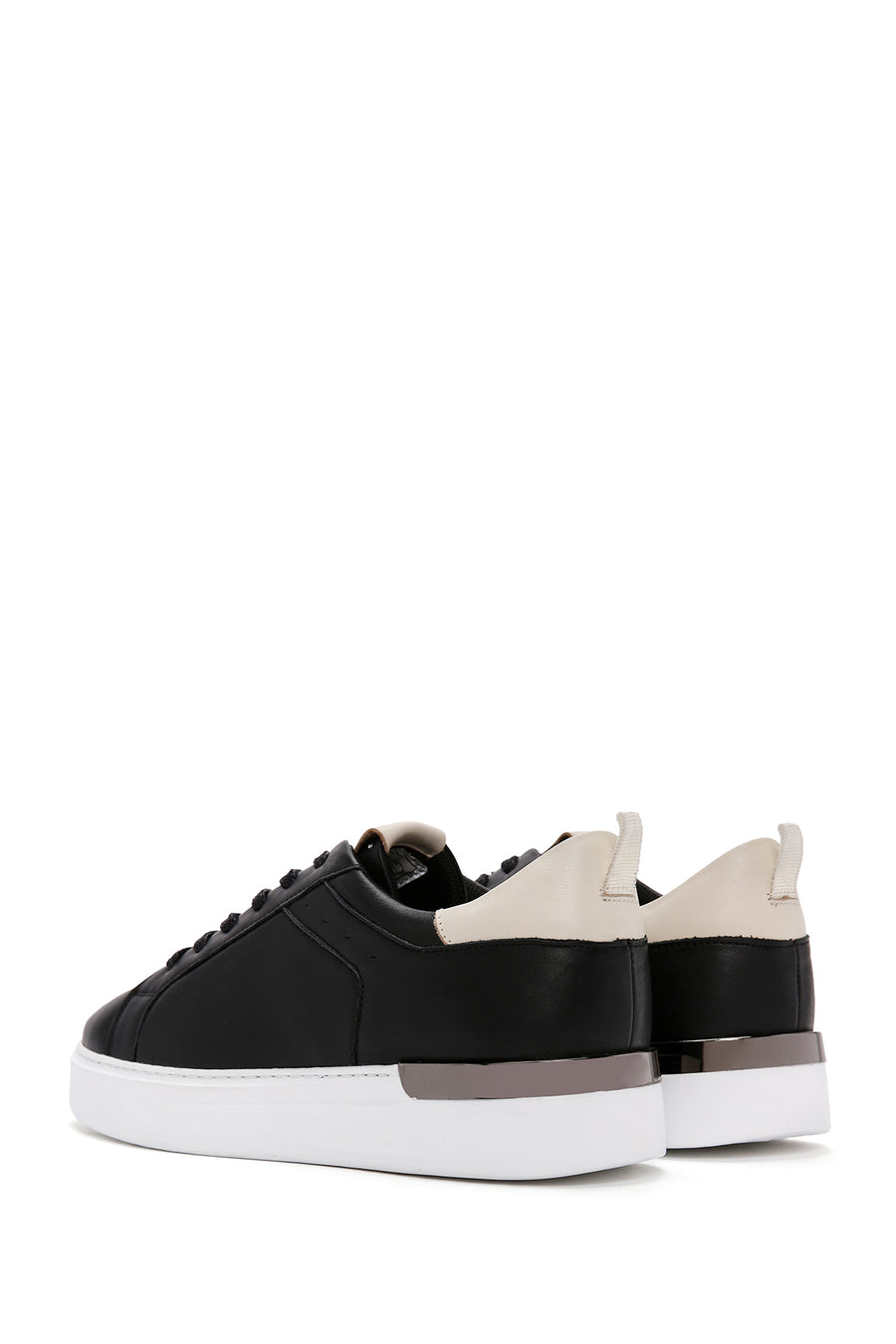 Erkek Siyah Bağcıklı Deri Sneaker
