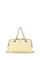 Woman Yellow Long-Strap Quilted Mini Crossbody Bag | Derimod