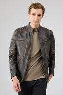 Morant Men's Brown Vintage Slim-Fit Leather Jacket | Derimod