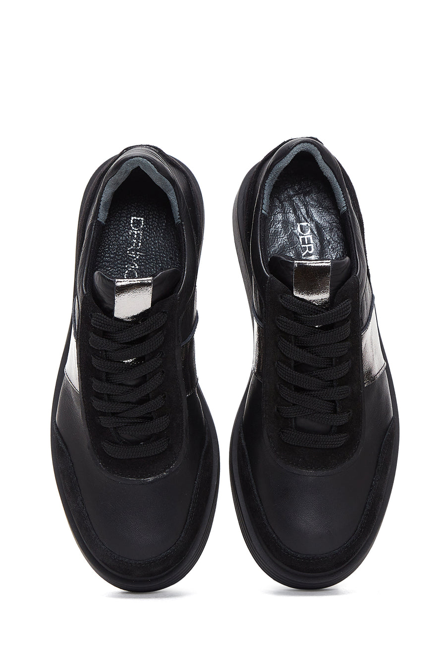 Women's Black Leather Thick Soled Sneaker