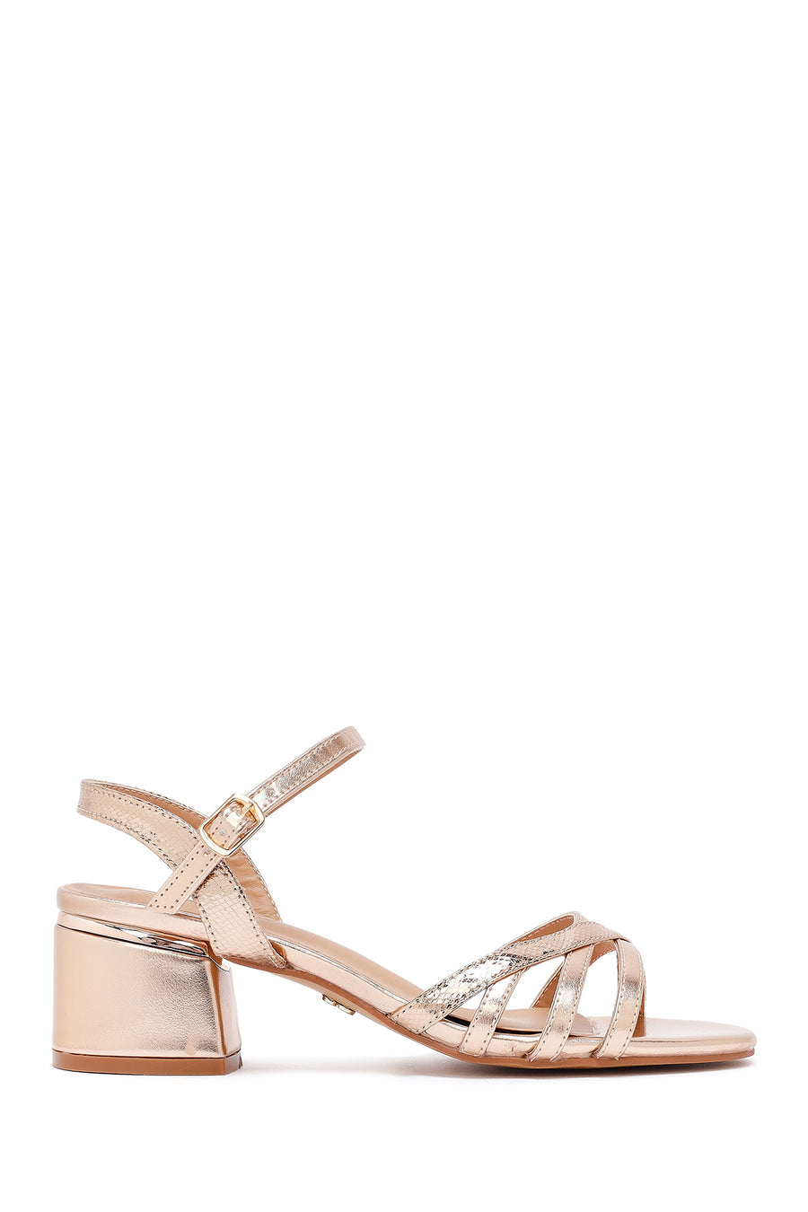 Women's Pink Metallic Chunky Heel Sandals with Ankle Buckle 25SFE466332 | Derimod