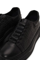 Male Black Lace-up Thick-soled Croc-patterned Leather Sneaker | Derimod